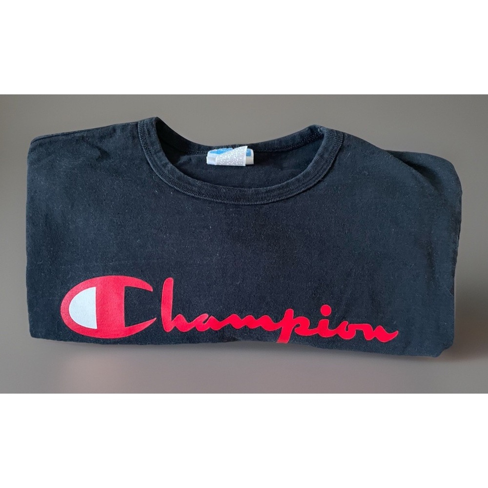 Champion Long Sleeve T-Shirt Black Red Graphic Logo Vintage Retro Medium JBHS - Picture 10 of 10